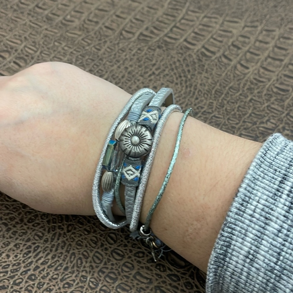 Silver Gray Multi Strand Wrap Bracelet Star Charm Tassel Boho Adjustable